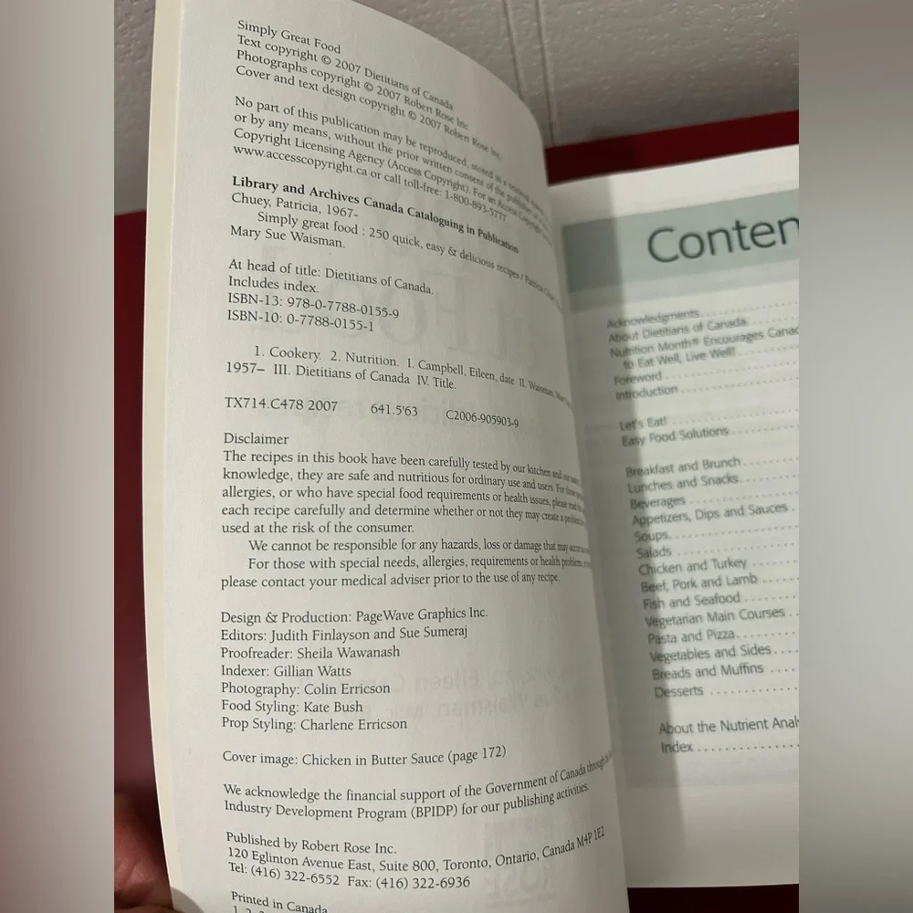 Simply Great Food Cookbook by Dietitians of Canada New - Picture 3 of 3